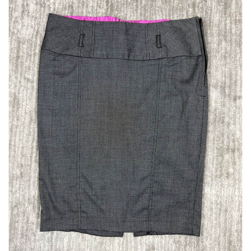 Stooshy Pencil Skirt Womens 9 Grey Micro Pattern Side Zip Career Back Slit Lined